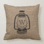 Burlap Inspired Oil Lantern Monogram Pillow