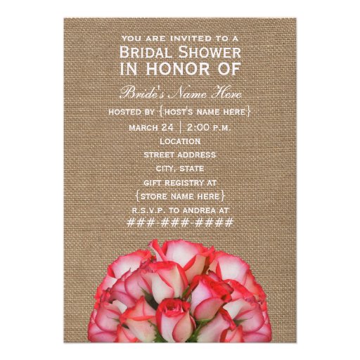 Burlap Inspired Pink Roses Bridal Shower Invite