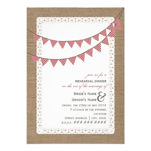 Burlap Inspired Red Gingham Bunting Rehearsal Announcement