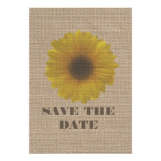 Burlap Inspired Sunflower Save The Date Invitations