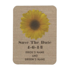 Burlap Inspired Sunflower Save The Date Magnet