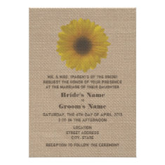 Burlap Inspired Sunflower Wedding Invitation