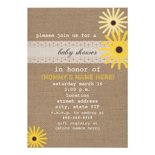 Burlap Inspired Wildlowers Baby Shower Invitation