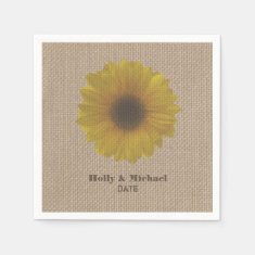 Burlap Inspired Yellow Sunflower Wedding Napkins Paper Napkins