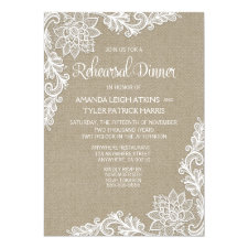 Burlap & Lace Floral Rehearsal Dinner Invitations