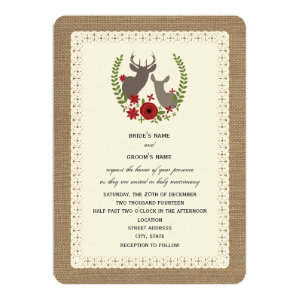 Burlap   Lace Inspired Christmas Wedding Deer Custom Invites