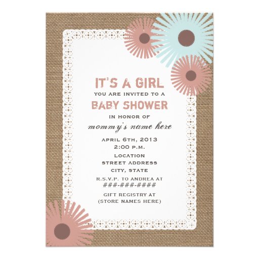 Burlap & Lace Inspired Floral Baby Shower Invite