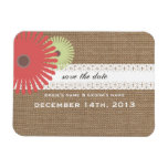 Burlap & Lace Inspired Green Red Save The Date Rectangle Magnet