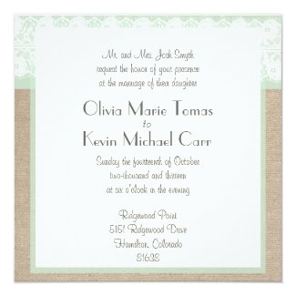 Burlap & Lace Mint Customizable Wedding Invitation