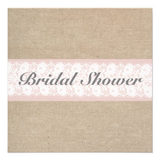 Burlap & Lace Pink Customizable Bridal Shower Invitations (front side)