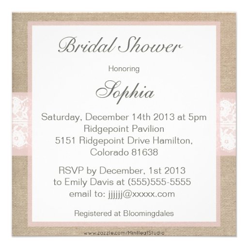 Burlap & Lace Pink Customizable Bridal Shower Invitations