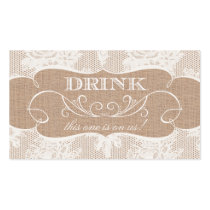 Burlap & Lace Print Wedding Drink Ticket business cards