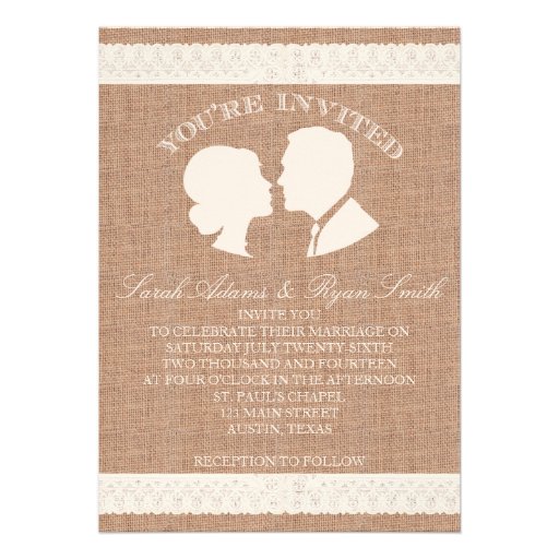 Burlap & Lace Print Wedding Invitation