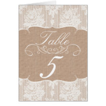 Burlap & Lace Print Wedding Table Number Cards cards