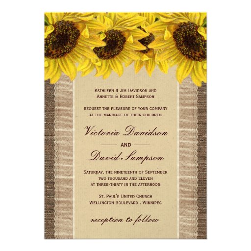 Burlap, Lace Sunflower Wedding Invitation