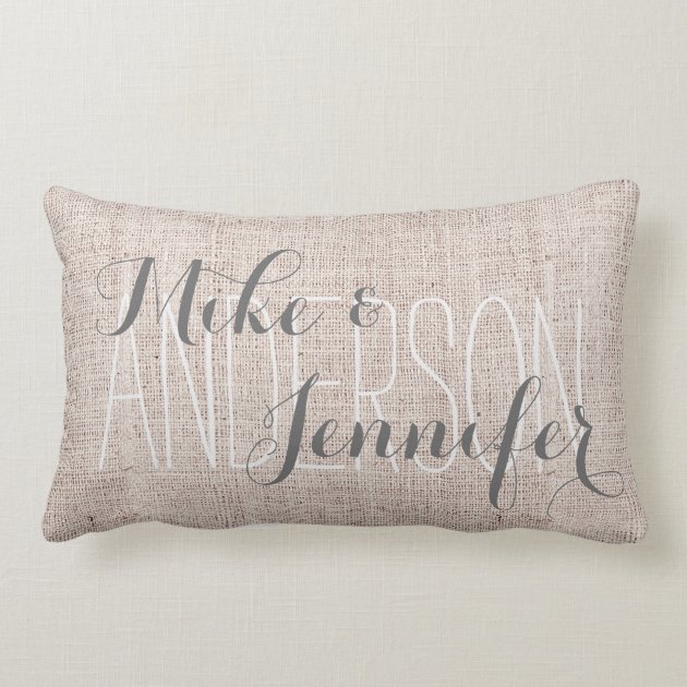 Burlap-like Personalize Wedding Names Date Gift Pillows-0