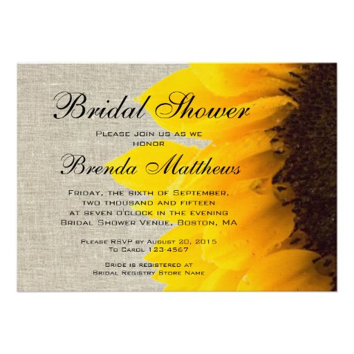Burlap Linen Sunflower Bridal Shower Invitation