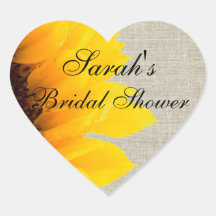 Burlap Linen Sunflower Photo Bridal Shower Sticker
