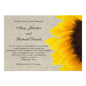 Burlap Linen Sunflower Rustic Wedding Invitation