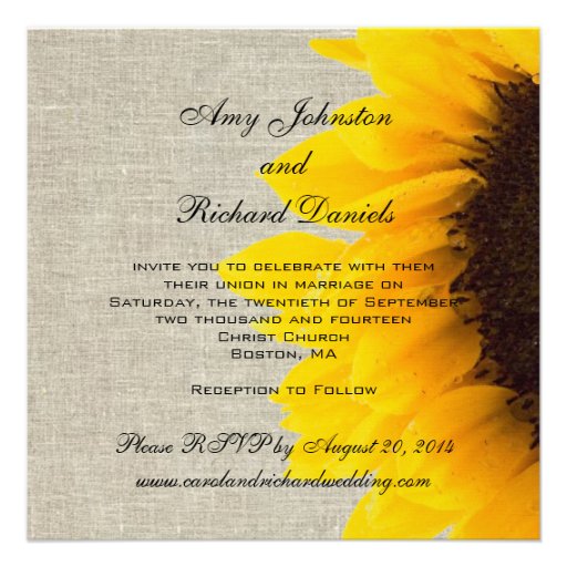 Burlap Linen Sunflower Rustic Wedding Invitation (front side)