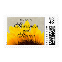 Burlap Linen Sunflower Save the Date Postage
