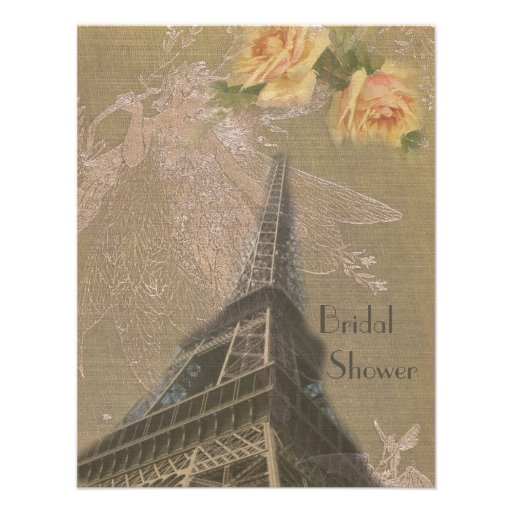 Burlap Look Eiffel Tower & Fairies Bridal Shower Personalized Invite