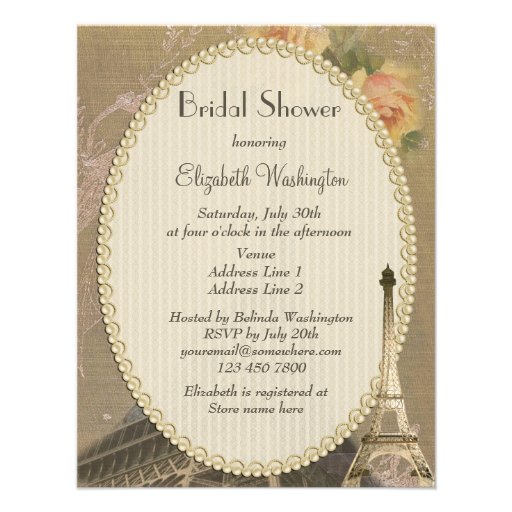 Burlap Look Eiffel Tower & Fairies Bridal Shower Personalized Invite