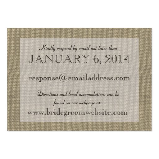 Burlap Look Insert card Business Card (front side)