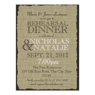 Burlap Look Rehearsal Dinner Custom Invites