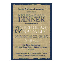 Burlap Look Rehearsal Dinner Navy Blue Custom Invite