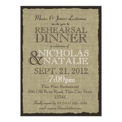 Burlap Look Rehearsal Dinner Personalized Invites