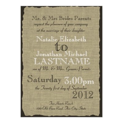 Burlap Look Rustic Wedding Custom Announcement