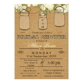 Burlap , mason jars, rustic bridal shower Invites