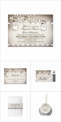 Burlap Mason Jars Lights Wedding Invitation Set Suite Collection