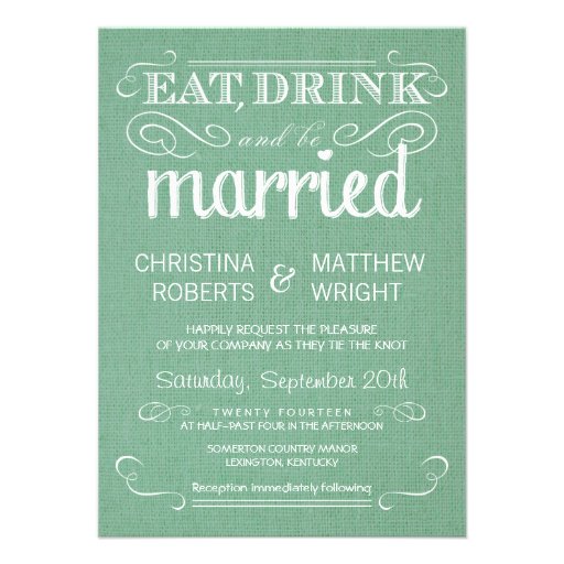 Burlap Mint Green Rustic Wedding Invitations