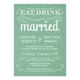 Burlap Mint Green Rustic Wedding Invitations 4.5