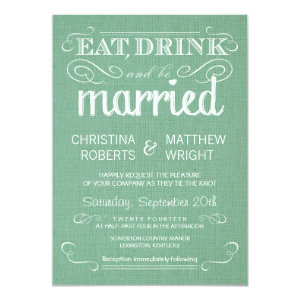 Burlap Mint Green Rustic Wedding Invitations 4.5
