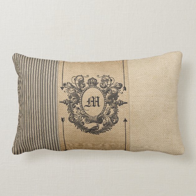Burlap Monogram Vintage Style Pillows