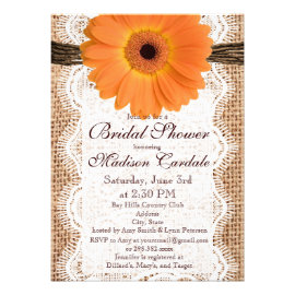 Burlap Orange Daisy Bridal Shower Invitations Invites