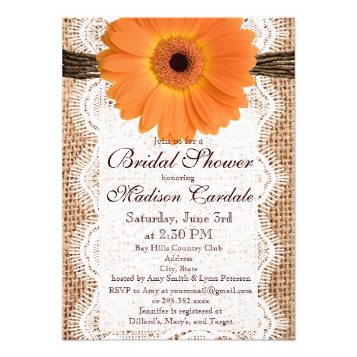 Burlap Orange Daisy Bridal Shower Invitations