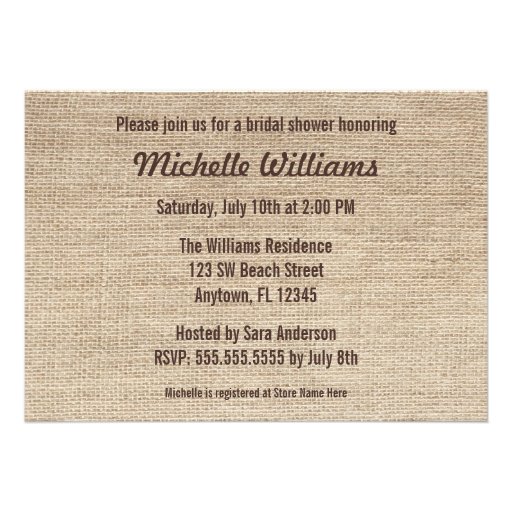 Burlap Palm Tree Brown Bridal Shower Invitations