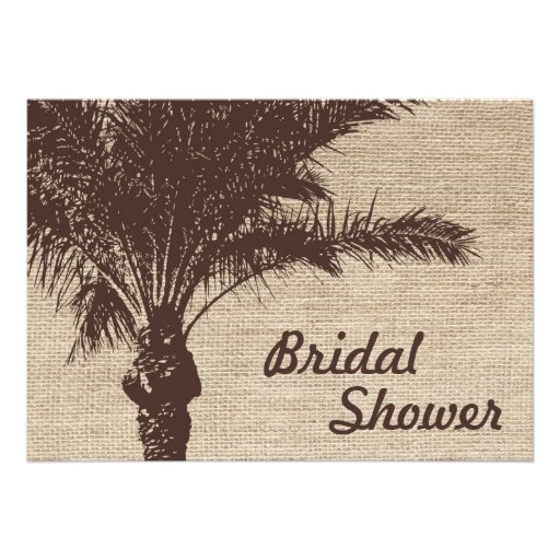 Burlap Palm Tree Brown Bridal Shower Invitations