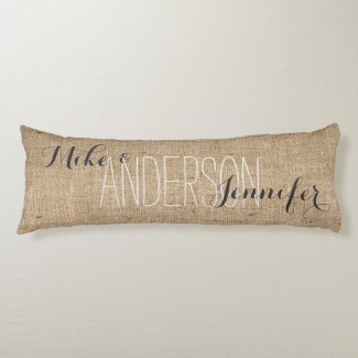 Burlap Personalize Wedding Names Date Gift Body Pillow