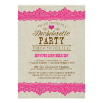 Burlap & Pink Lace Bachelorette Party Invitation