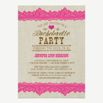Burlap & Pink Lace Bachelorette Party Invitation invitations