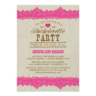 Burlap & Pink Lace Bachelorette Party Invitation