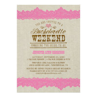 Burlap & Pink Lace Bachelorette Weekend Invitation