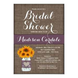 Burlap Print Mason Jar Bridal Shower Invitations