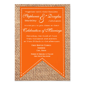 Burlap Print Orange Rustic Wedding Invitations 4.5
