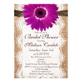 Burlap Purple Daisy Bridal Shower Invitations Custom Invitation